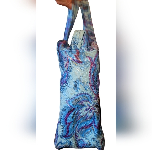 Gorgeous Vintage Retro Blue Floral And Paisley Handbag - Picture 4 of 13